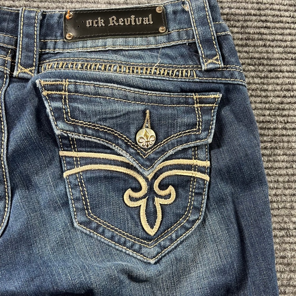 Rock Revival Gwen Bootcut Jeans Womens 30 Dark Wash Embroidered Flap Pocket